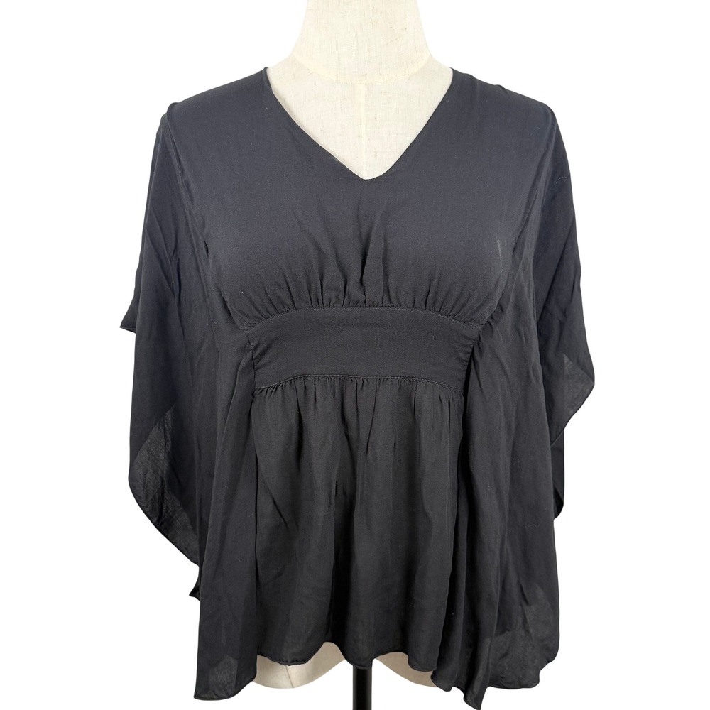 Artisanal S/M Blouse Black Butterfly Sleeve Open Back Boho Whimsigoth HippieTop